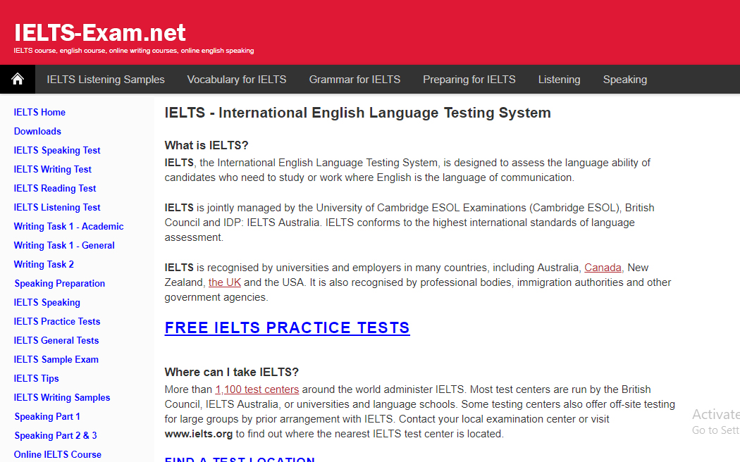 IELTS Exam website